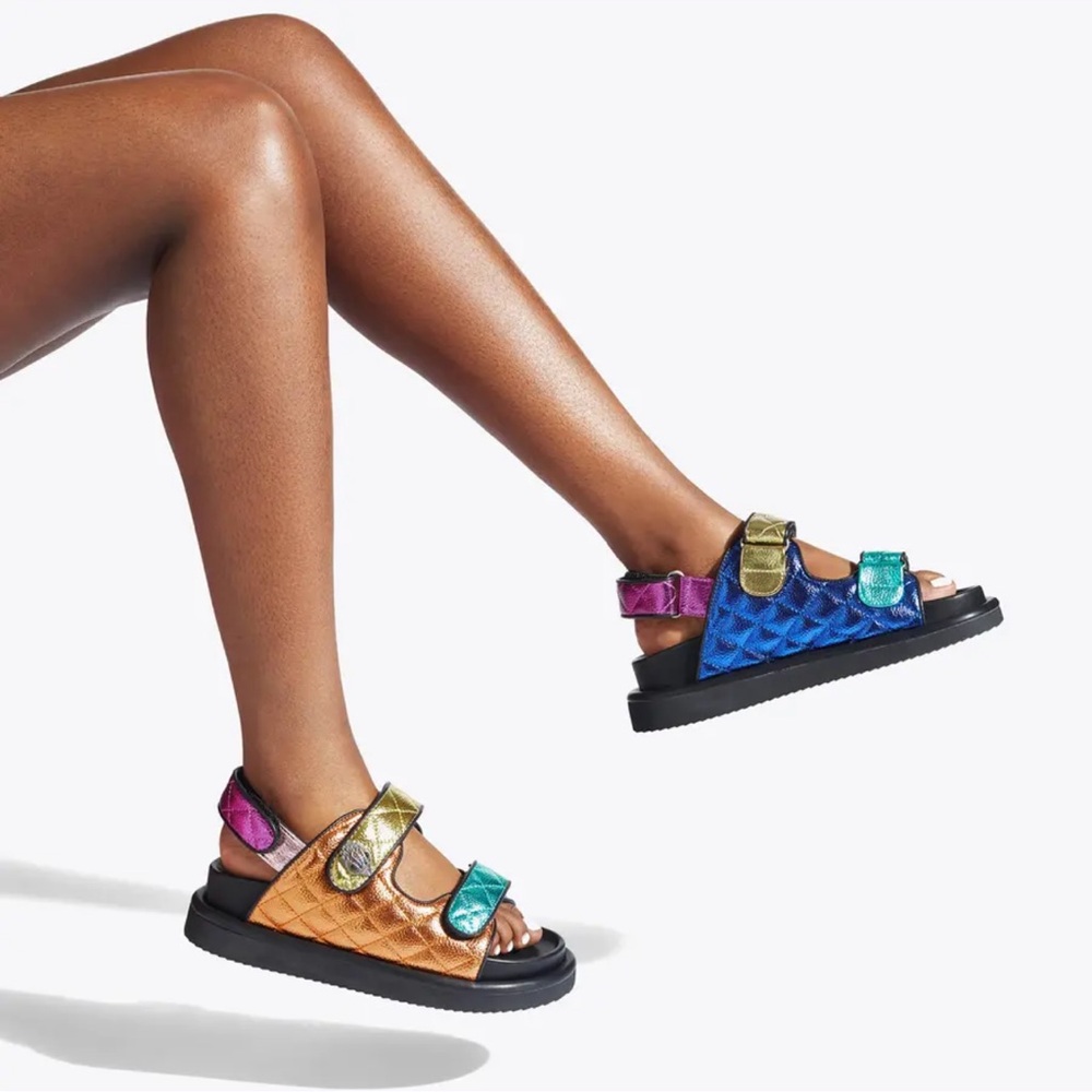 Kurt Geiger Gold and Blue Sandals Sporty Style - Picture 2 of 14